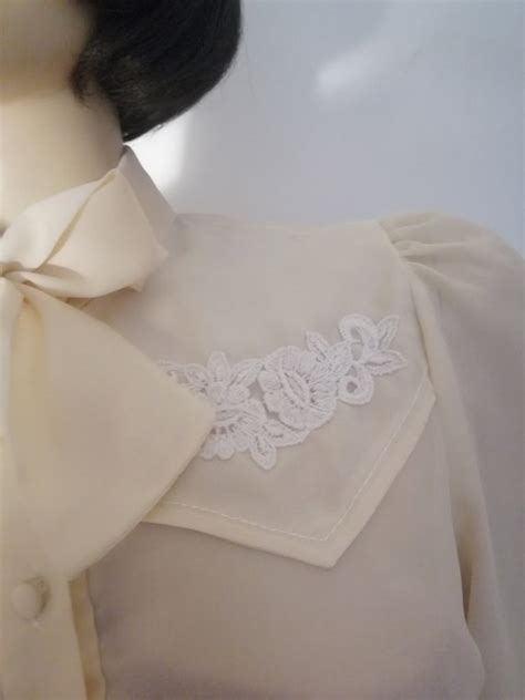 Vintage S French Pussy Bow Sheer Blouse Size Smal Gem