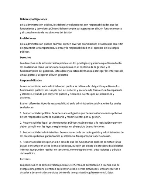 Deberes y Obligaciones | PDF | Administración Pública | Servicio Civil