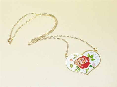 Vintage Painted Floral Heart Necklace Deadstock Etsy