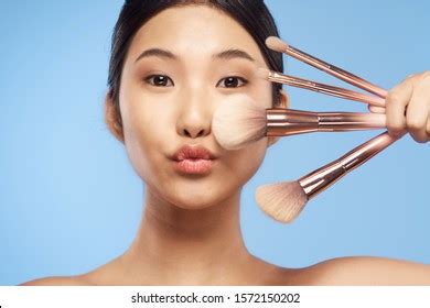 Beautiful Woman Naked Shoulders Makeup Clean Stock Photo