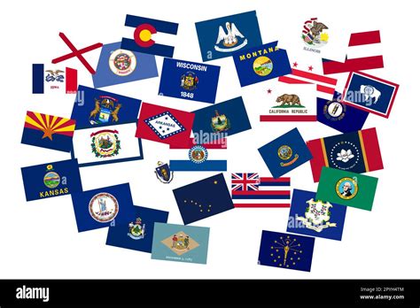 US state flags on white background. Political concept. 50 flags 3d ...