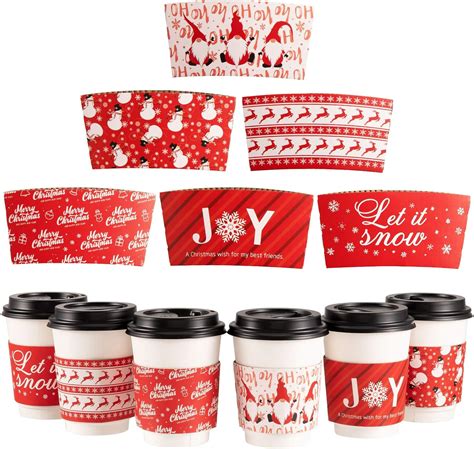 Whaline 30 Pack Christmas Coffee Tea Cup Sleeves Red Double