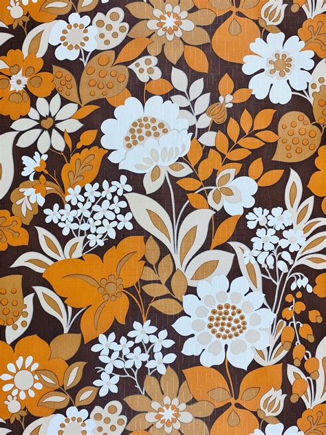 Vintage Wallpapers - Online Shop | Brown and Orange Floral Wallpaper