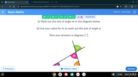 Solved Sparx Maths 7205 Xp Simra Malik 1 A 1 B 1 C∨ 1 D 1e Summary A