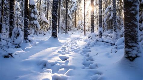 Premium AI Image | Snowy forest with animal tracks