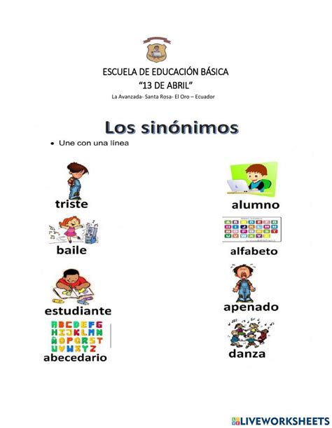 Los Sinónimos Interactive Exercise For Elemental Live Worksheets