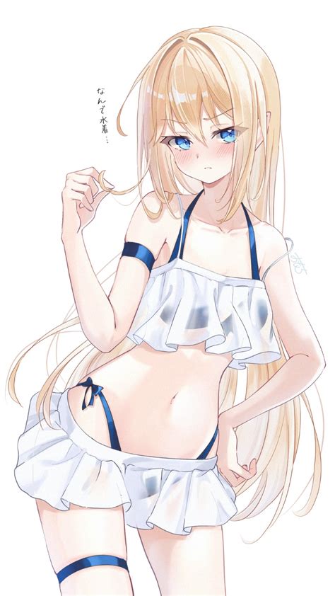 Omo Omochi Zzz Original Highres Girl Armband Bare Shoulders Bikini Blonde Hair Blue