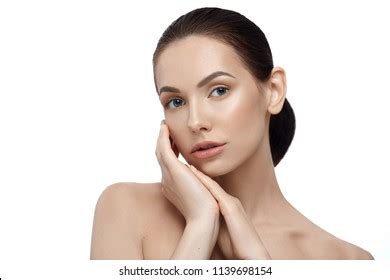 Beatiful Model Posing Naked Shoulders Looking Stock Photo