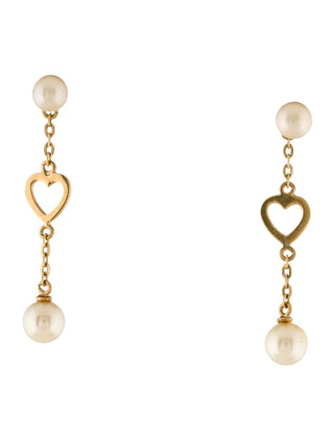 Earrings 18k Pearl Heart Drop Earrings 18k Yellow Gold Drop Earrings