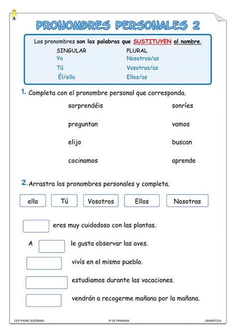 Pronombres Personales 2 Activity Pronombre Personal Actividades De