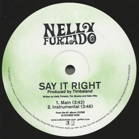 Nelly Furtado Say It Right Vinyl 12 33 ⅓ RPM Promo 2006