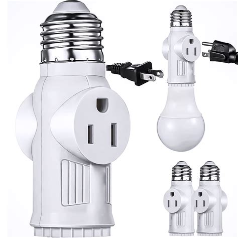 2 Packs E26 Light Socket To Plug Adapter Heat Resistant 23 Prong Light Socket Outlet Light