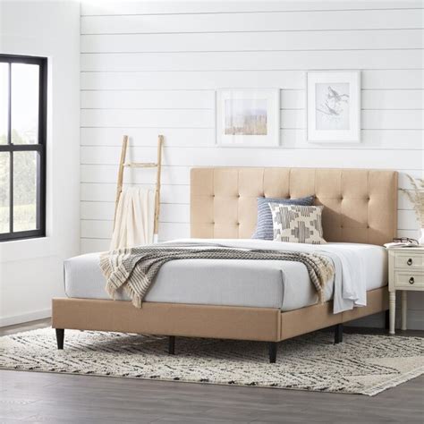 Brookside Cara Square Tufted Beige Twin Upholstered Bed At