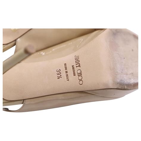 Jimmy Choo Peep-Toe Sling Back Pumps in Nude Patent Leather Flesh ref