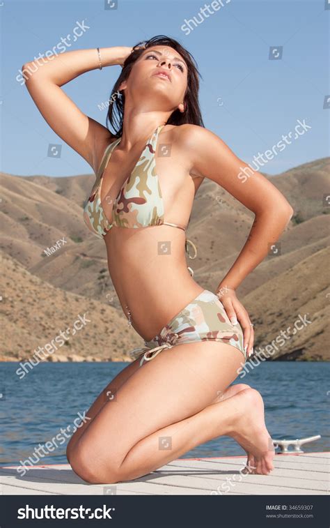 Sexy Woman Wearing Bikini By Lake Stock Photo 34659307 Shutterstock