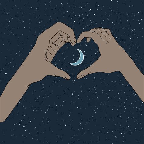 Hands Show Heart On Moonlit Night Romantic Vector Illustration With