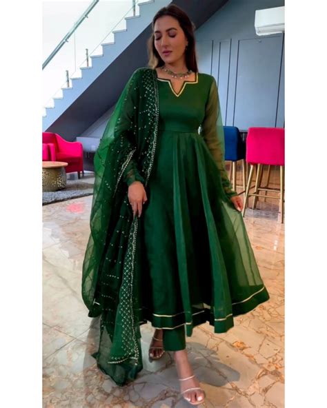 Ravishing Green Organza Lace Work Anarkali Suit With Dupatta