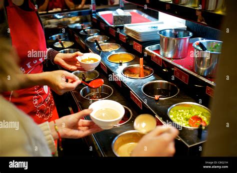 Various Sauces At Hai Di Lao Hot Pot Restaurant In Beijing China 21 Oct 2011 Stock Photo Alamy