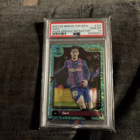 Topps Merlin Chrome Gavi Rc R Fracteur Aqua Speckle Psa