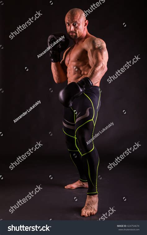 Muscular Fighter Naked Torso Boxing Gloves Stock Photo 424754674 Shutterstock