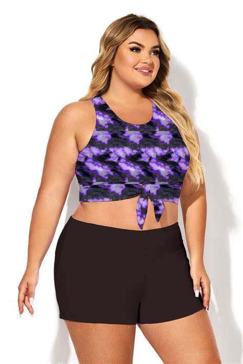 Plus Size Tie Dye Knotted Crop Bikini Top Meet Curve Meet Curve