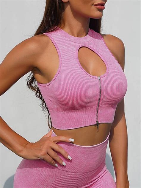 Vutru Cut Out Zip Up Front Sports Bra Shein Usa