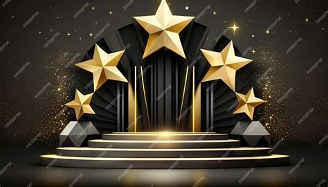Premium Photo Award Ceremony Background With Podium And 3d Gold Star