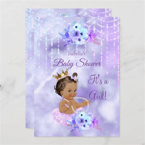 Purple Teal Floral Girl Baby Shower Dark Brunette Invitation Zazzle