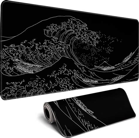 Japanese Sea Wave Large Mouse Pad Anime Black Gaming Extended