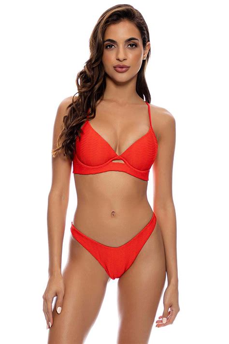 Luli Fama Hot Tropics High Leg Brazilian Bottom In Lava Red Editorialist