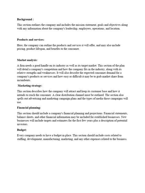 Business Plan Format Pdf