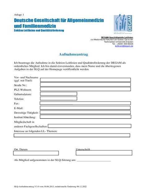 Ausfüllbar Online Mitgliedschaft in der Stndigen Leitlinien Kommission