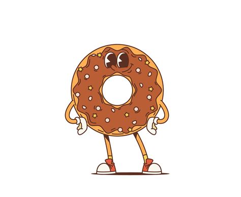 Cartoon retro donut groovy character funky dessert 43340773 Vector Art