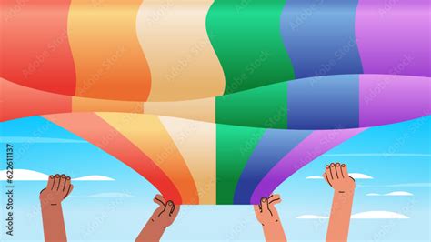 Raised Up Hands Holding Lgbt Rainbow Flag Gay Lesbian Love Parade Pride Festival Transgender
