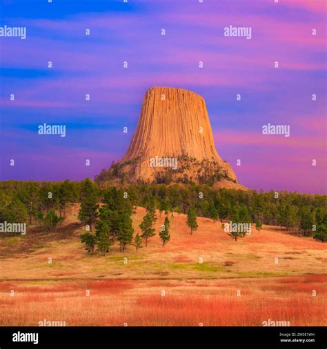 Sunset Over Devils Tower At Devils Tower National Monument Near Hulett