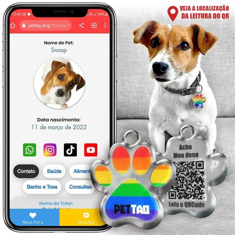 Tag Localizador Pet QR Code Uma explosão de cores para os pets