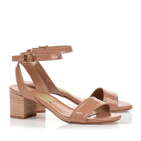 Sandália Salto Médio Verniz Nude UZA Shoes Sapatos Femininos