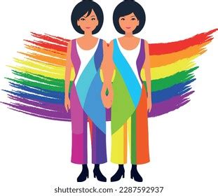 Gay Female Couple Lgbt Flag Vector Stock Vector Royalty Free Shutterstock
