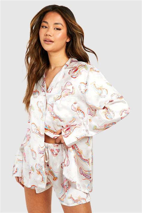 Lobster Print Oversized Short Pyjama Set Boohoo Uk