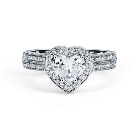 Plat/18K Heart Shaped Diamond Halo Engagement Ring Heart Diamond Halo Ring, 1.02ct Center ...