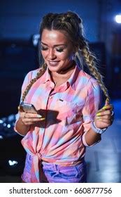 Sexy Blonde Short Denim Shorts Pigtails Foto Stok Shutterstock