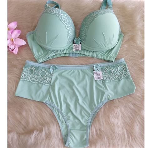 Conjunto Lingerie Plus Size Microfibra E Renda Luxo Bojo Calcinha Shopee Brasil