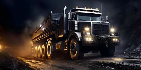 Nighttime coal mine dump truck hauling materials ideal background ...