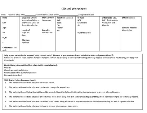 Week Post Clinical Jm Clinical Worksheet Nsg Studocu