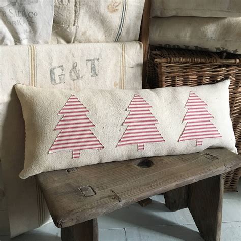 Farmhouse Christmas Pillow Vintage Grain Sack Pillow Bolster Etsy