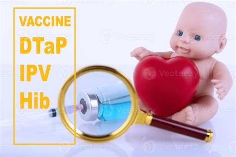 Vaccines DTaP, IPV, HIB. Medical concept of vaccination of a newborn in