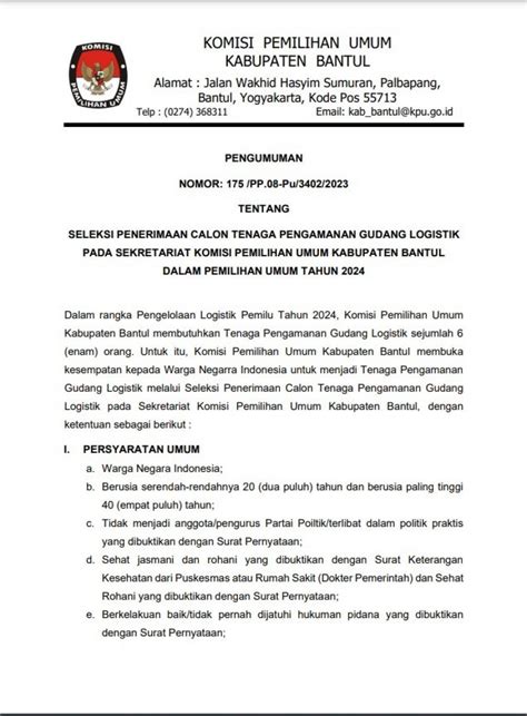 Seleksi Penerimaan Calon Tenaga Pengamanan Gudang Logistik Pada KPU