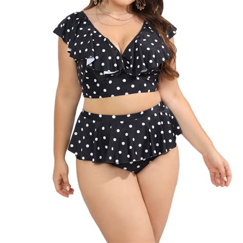 Fdgiu Plus Size Bikini High Waisted Bikini Oversized Neck Sexy Polka Dots Swimsuit Two Piece
