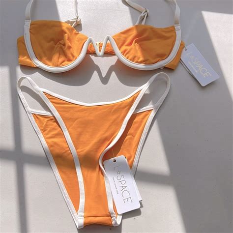 L Space Swim L Space Bikini Set Nico Top And Tommy Bottom Bitsy Womens Swim Set Orange Small