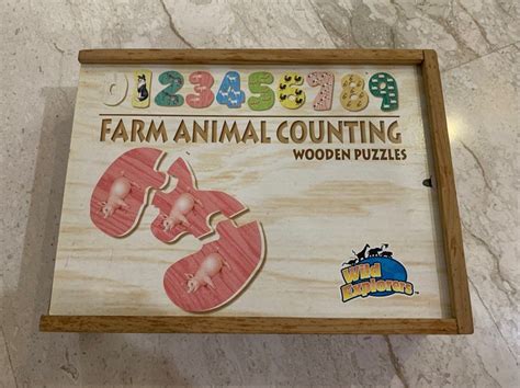 Farm animal counting wooden puzzle, Hobbies & Toys, Toys & Games on Carousell